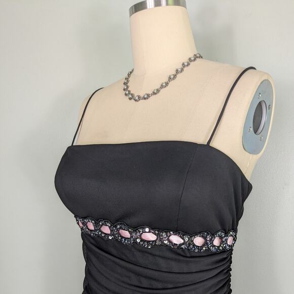 Betsy Adam Prom Dress Maxi Gown 14 Black Pink Vintage Y2K Fariy Goth Ruffle Glam - Picture 8 of 15